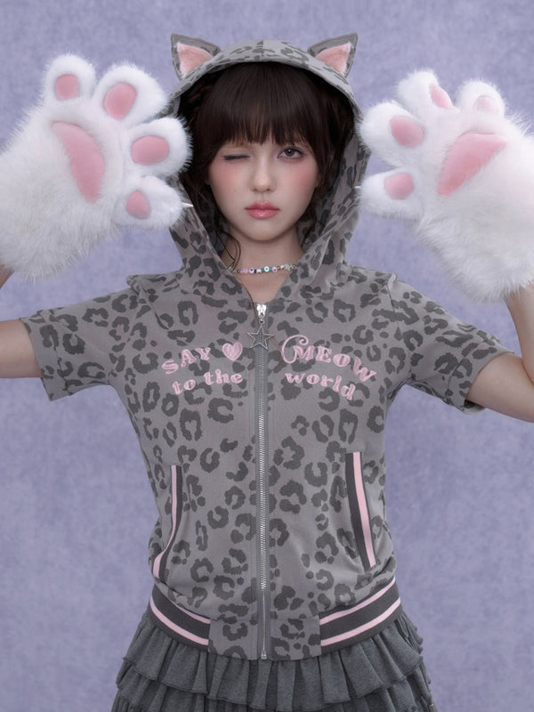Pink Leopard Cat Ear Hooded【s0000016761】