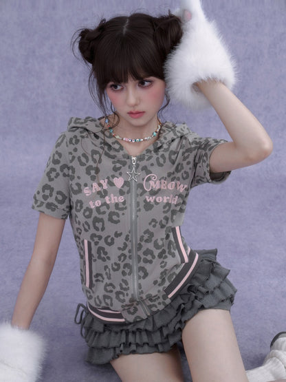 Pink Leopard Cat Ear Hooded【s0000016761】