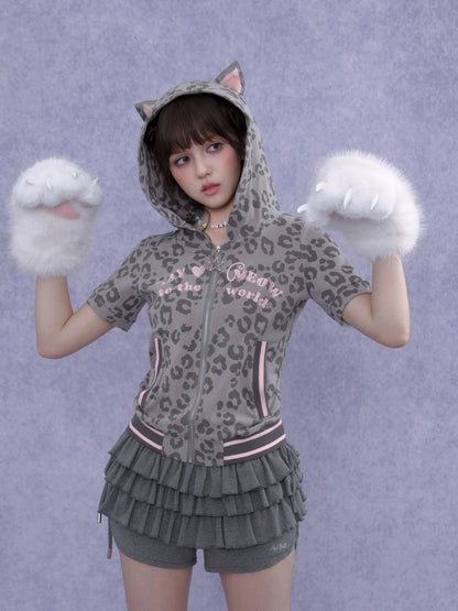 Pink Leopard Cat Ear Hooded【s0000016761】