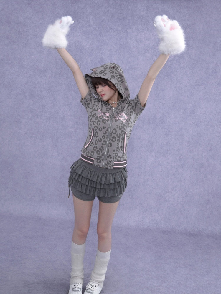 Pink Leopard Cat Ear Hooded【s0000016761】