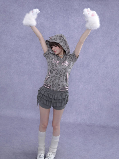 Pink Leopard Cat Ear Hooded【s0000016761】
