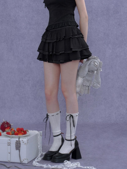 Dark Doll Collar Short Sleeve T-Shirt & Cake Skirt【s0000016762】