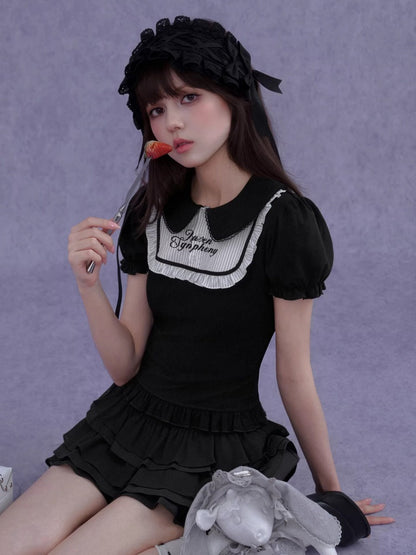 Dark Doll Collar Short Sleeve T-Shirt & Cake Skirt【s0000016762】
