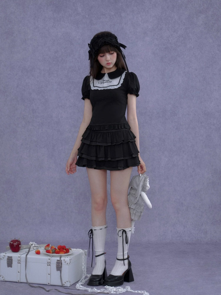 Dark Doll Collar Short Sleeve T-Shirt & Cake Skirt【s0000016762】
