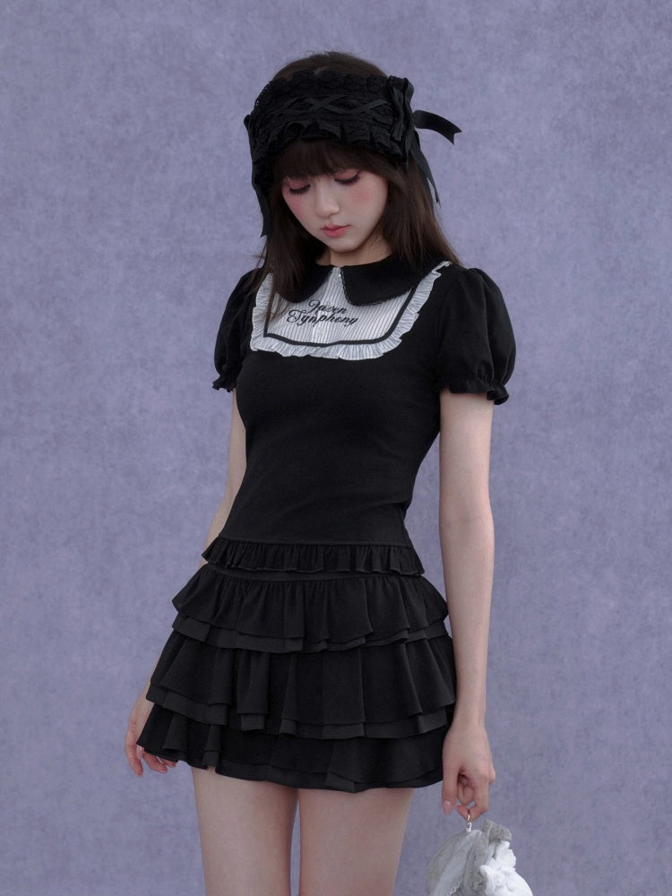 Dark Doll Collar Short Sleeve T-Shirt & Cake Skirt【s0000016762】
