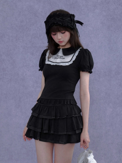 Dark Doll Collar Short Sleeve T-Shirt & Cake Skirt【s0000016762】