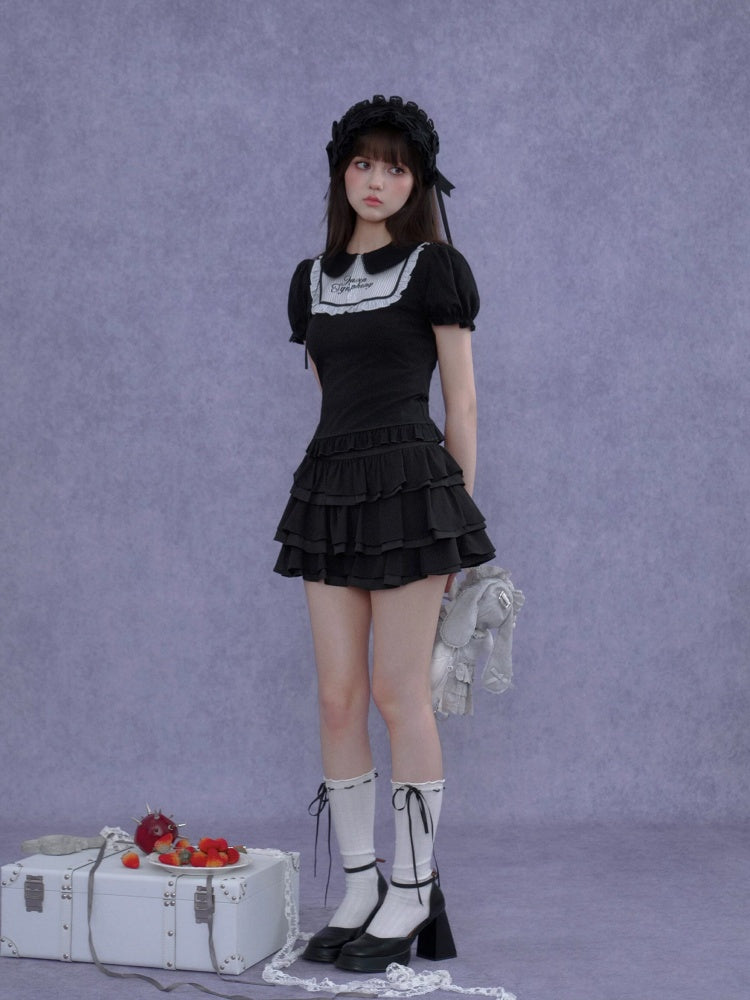 Dark Doll Collar Short Sleeve T-Shirt & Cake Skirt【s0000016762】