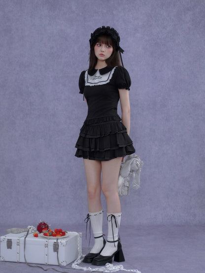 Dark Doll Collar Short Sleeve T-Shirt & Cake Skirt【s0000016762】