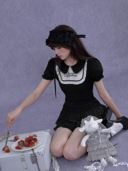Dark Doll Collar Short Sleeve T-Shirt & Cake Skirt【s0000016762】