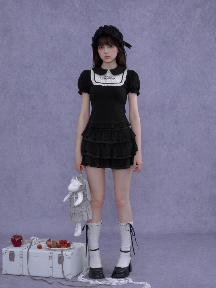 Dark Doll Collar Short Sleeve T-Shirt & Cake Skirt【s0000016762】
