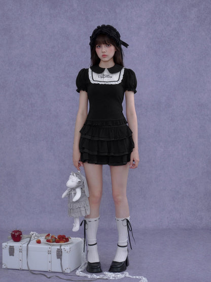 Dark Doll Collar Short Sleeve T-Shirt & Cake Skirt【s0000016762】