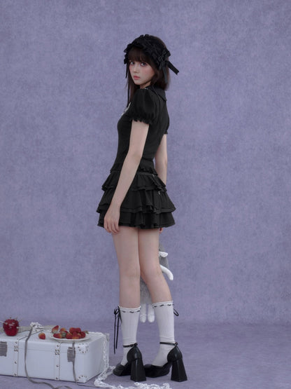Dark Doll Collar Short Sleeve T-Shirt & Cake Skirt【s0000016762】
