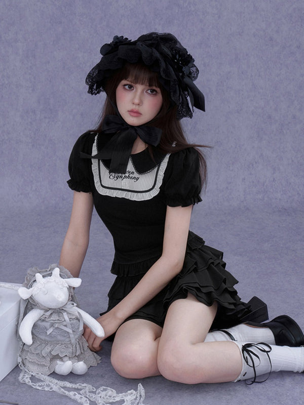 Dark Doll Collar Short Sleeve T-Shirt & Cake Skirt【s0000016762】