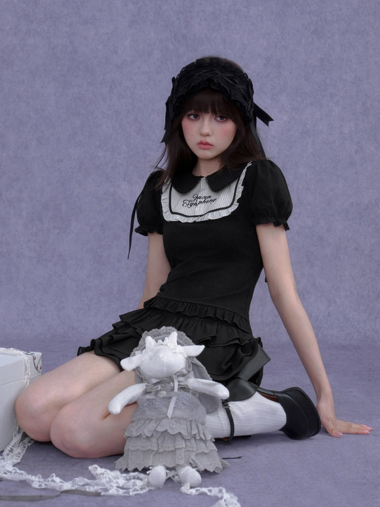 Dark Doll Collar Short Sleeve T-Shirt & Cake Skirt【s0000016762】