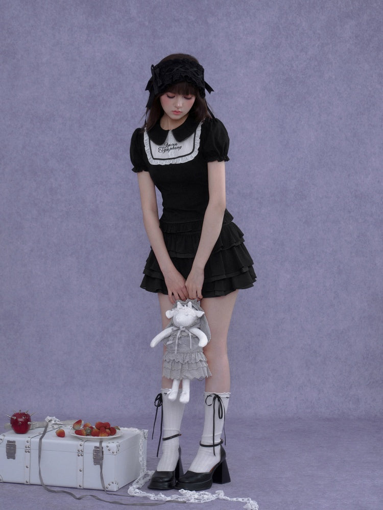 Dark Doll Collar Short Sleeve T-Shirt & Cake Skirt【s0000016762】