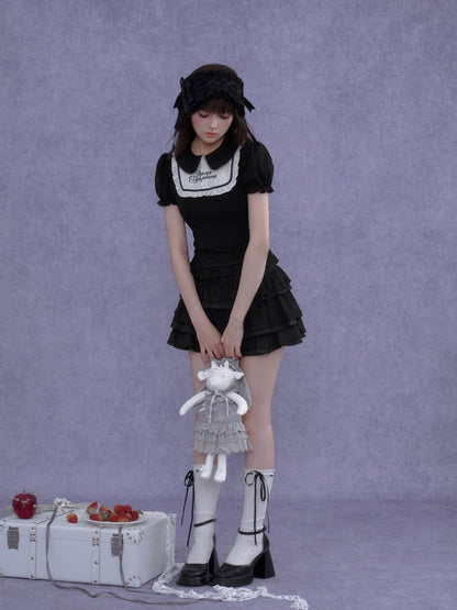Dark Doll Collar Short Sleeve T-Shirt & Cake Skirt【s0000016762】