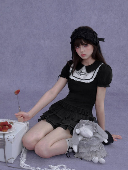 Dark Doll Collar Short Sleeve T-Shirt & Cake Skirt【s0000016762】
