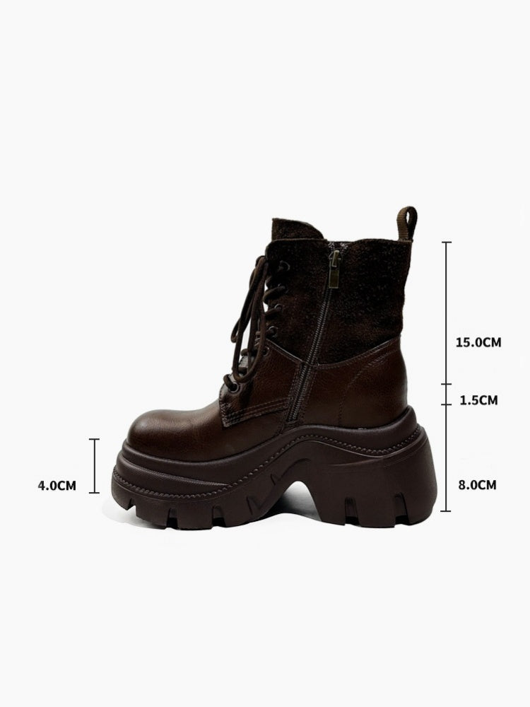 Wasteland Style Patchwork Design Platform Lace-Up Martin Boots【s0000016763】