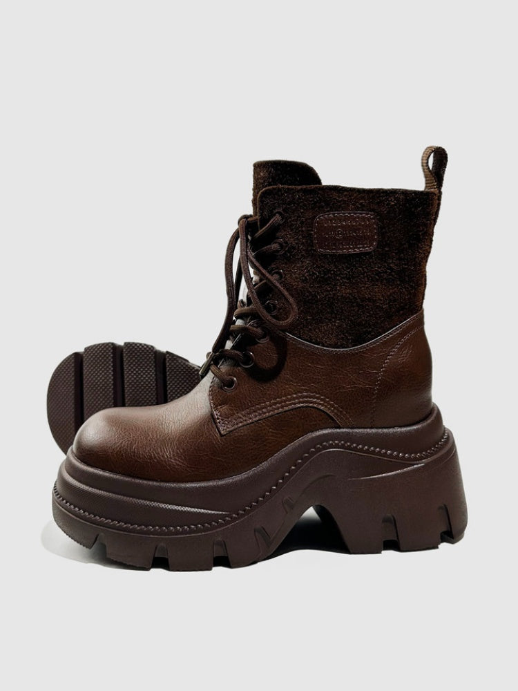Wasteland Style Patchwork Design Platform Lace-Up Martin Boots【s0000016763】
