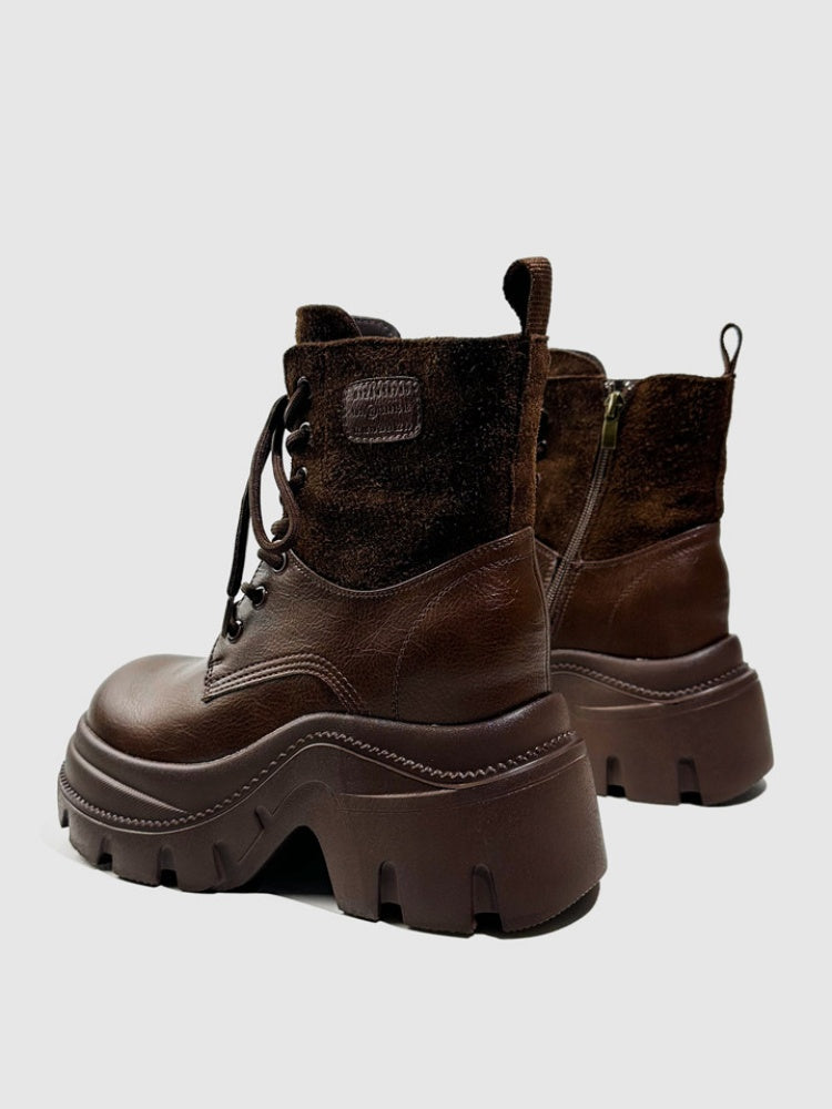 Wasteland Style Patchwork Design Platform Lace-Up Martin Boots【s0000016763】