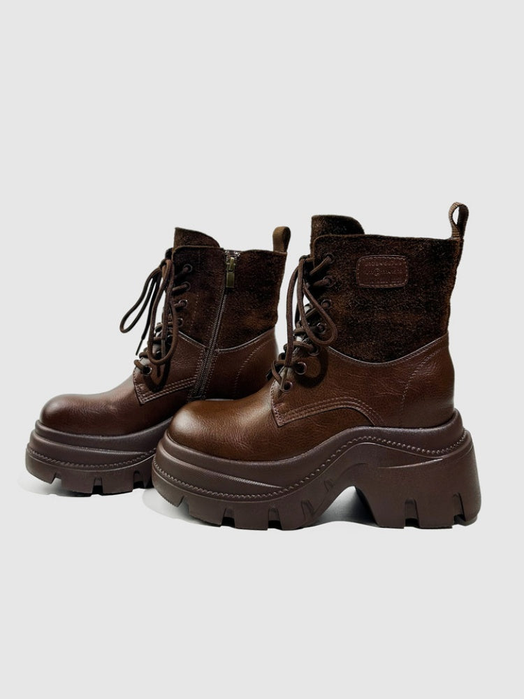 Wasteland Style Patchwork Design Platform Lace-Up Martin Boots【s0000016763】