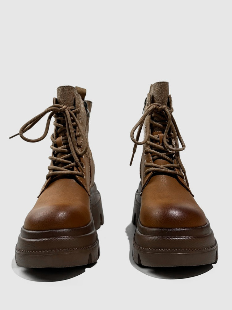 Wasteland Style Patchwork Design Platform Lace-Up Martin Boots【s0000016763】