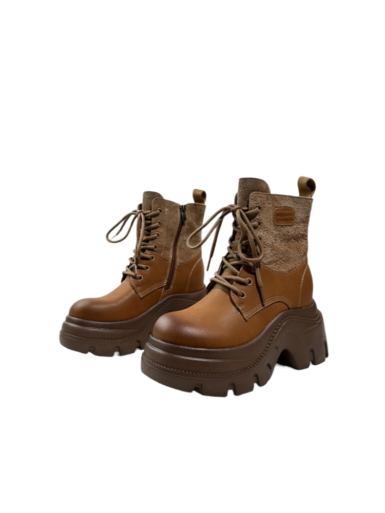 Wasteland Style Patchwork Design Platform Lace-Up Martin Boots【s0000016763】