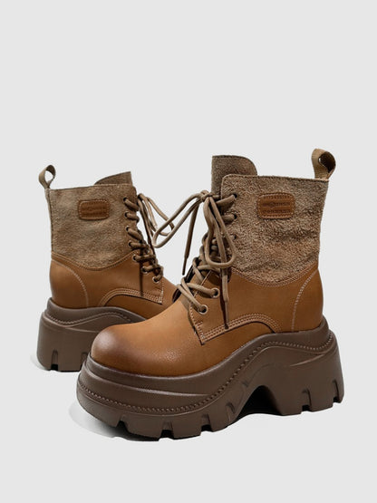 Wasteland Style Patchwork Design Platform Lace-Up Martin Boots【s0000016763】
