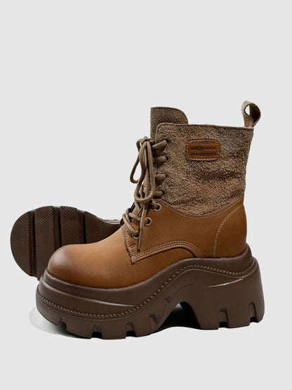 Wasteland Style Patchwork Design Platform Lace-Up Martin Boots【s0000016763】