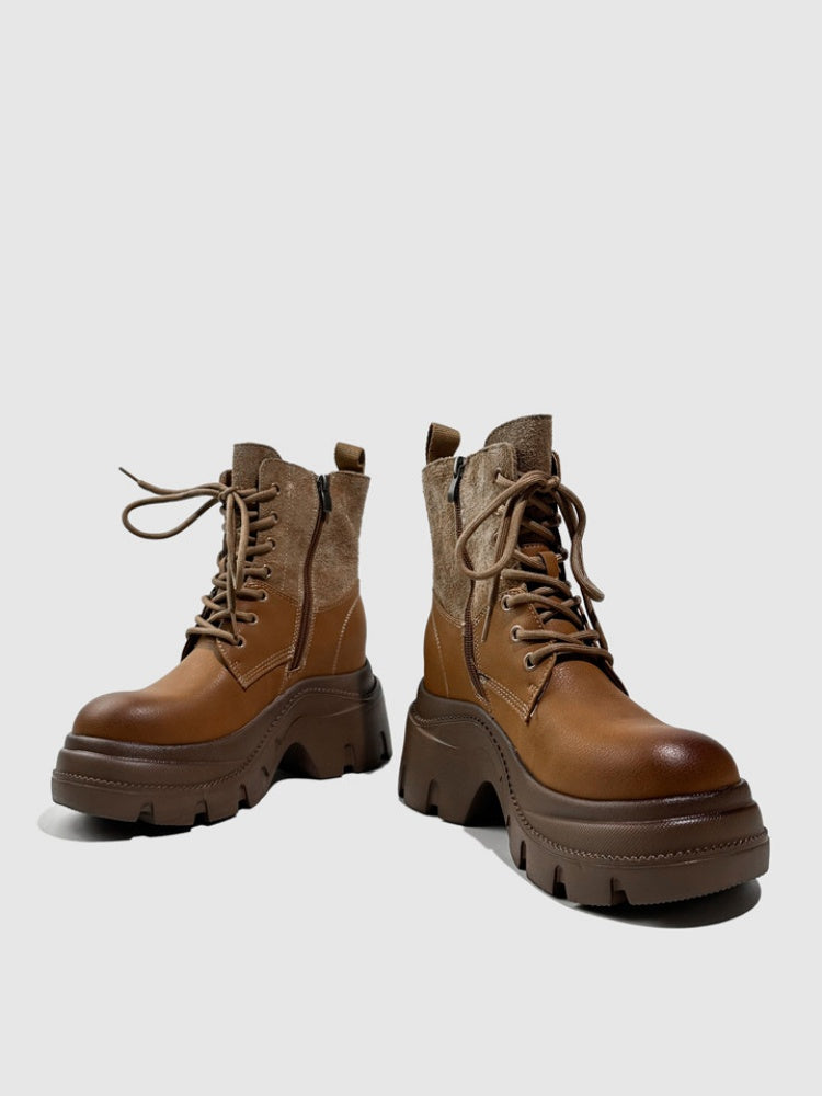 Wasteland Style Patchwork Design Platform Lace-Up Martin Boots【s0000016763】