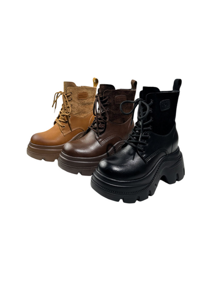 Wasteland Style Patchwork Design Platform Lace-Up Martin Boots【s0000016763】