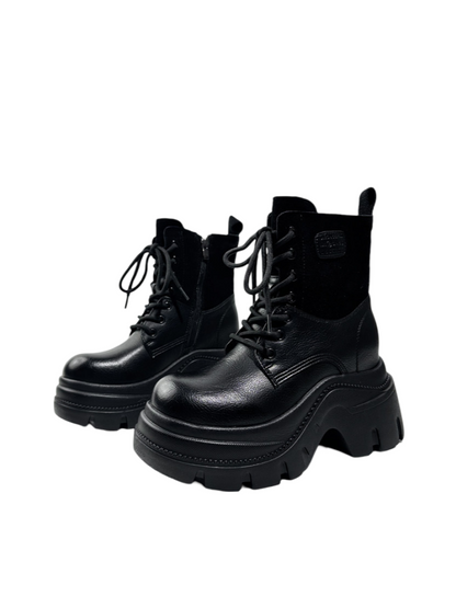 Wasteland Style Patchwork Design Platform Lace-Up Martin Boots【s0000016763】