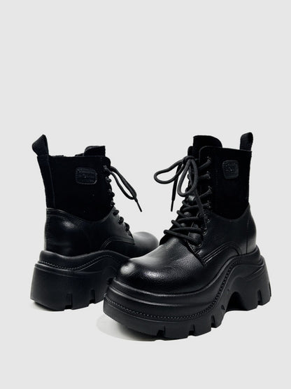 Wasteland Style Patchwork Design Platform Lace-Up Martin Boots【s0000016763】