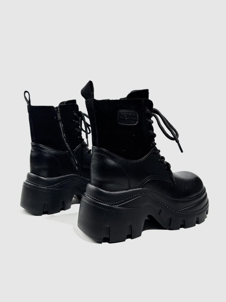 Wasteland Style Patchwork Design Platform Lace-Up Martin Boots【s0000016763】
