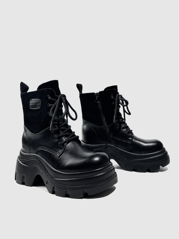 Wasteland Style Patchwork Design Platform Lace-Up Martin Boots【s0000016763】