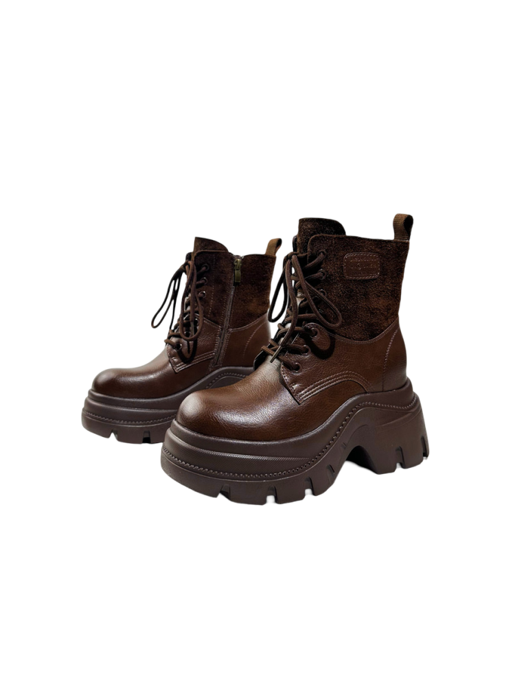 Wasteland Style Patchwork Design Platform Lace-Up Martin Boots【s0000016763】