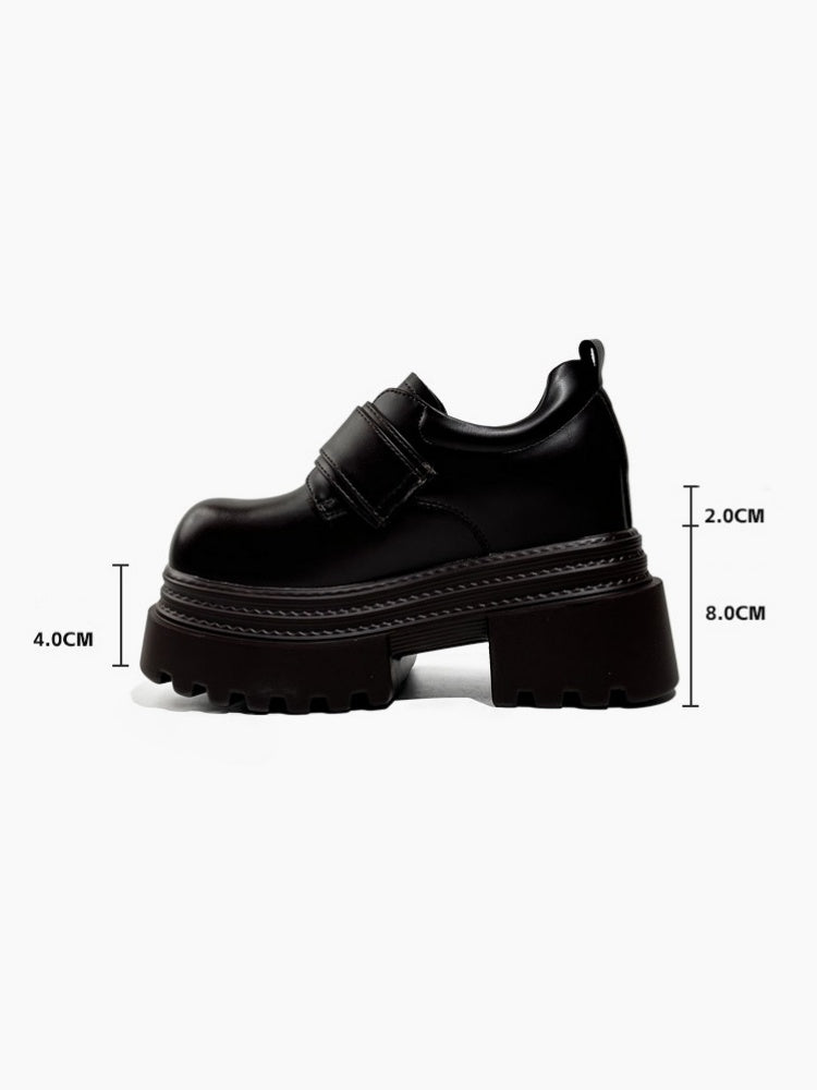Vintage British Style Leather Metallic Buckle Platform Shoes【s0000016766】