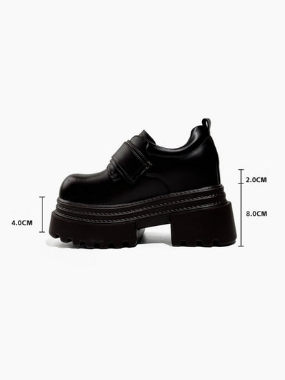 Vintage British Style Leather Metallic Buckle Platform Shoes【s0000016766】