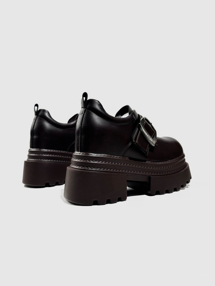 Vintage British Style Leather Metallic Buckle Platform Shoes【s0000016766】