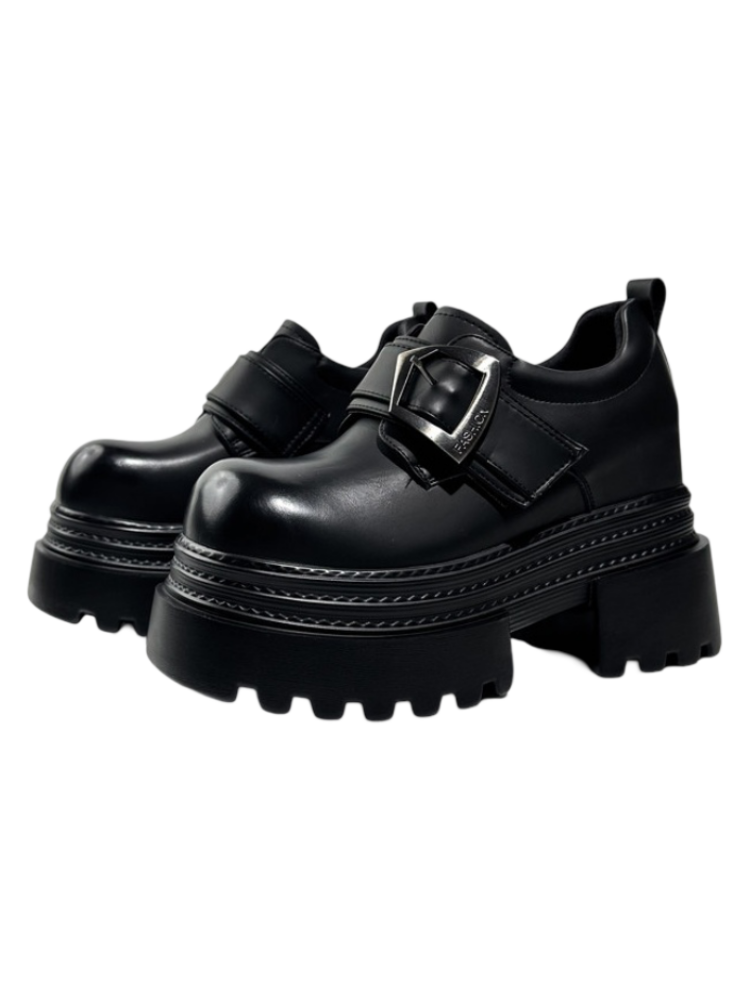 Vintage British Style Leather Metallic Buckle Platform Shoes【s0000016766】