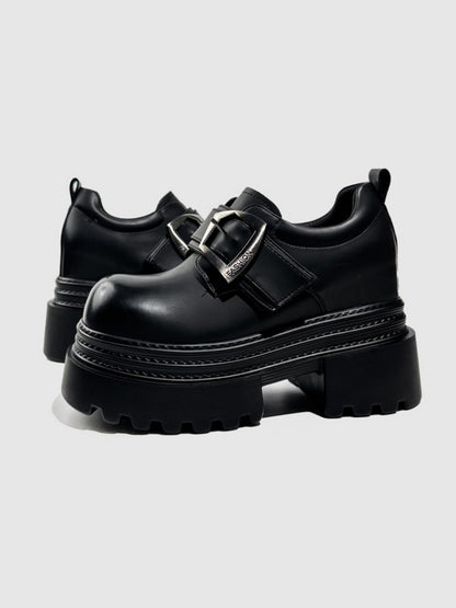 Vintage British Style Leather Metallic Buckle Platform Shoes【s0000016766】