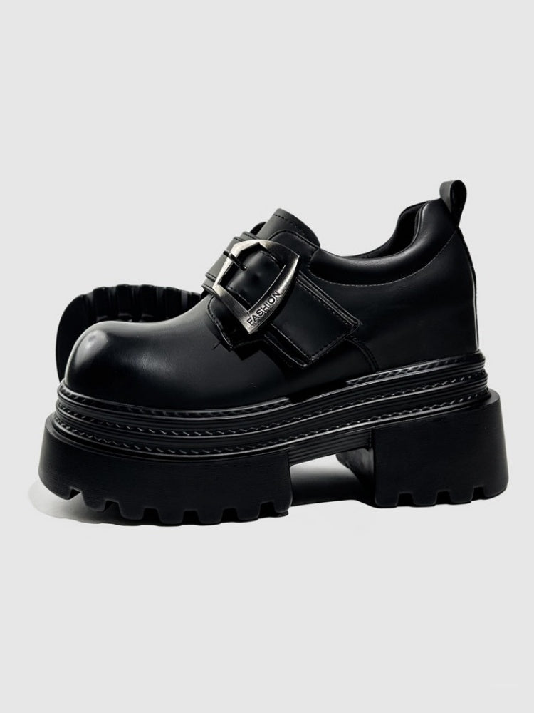 Vintage British Style Leather Metallic Buckle Platform Shoes【s0000016766】