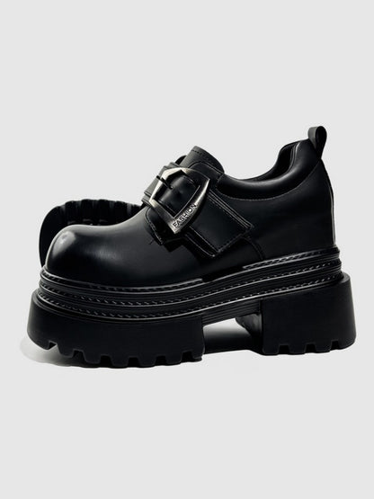 Vintage British Style Leather Metallic Buckle Platform Shoes【s0000016766】