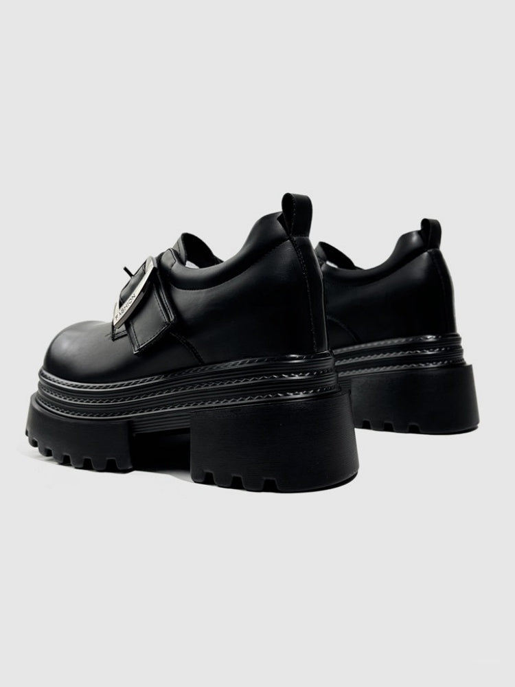 Vintage British Style Leather Metallic Buckle Platform Shoes【s0000016766】