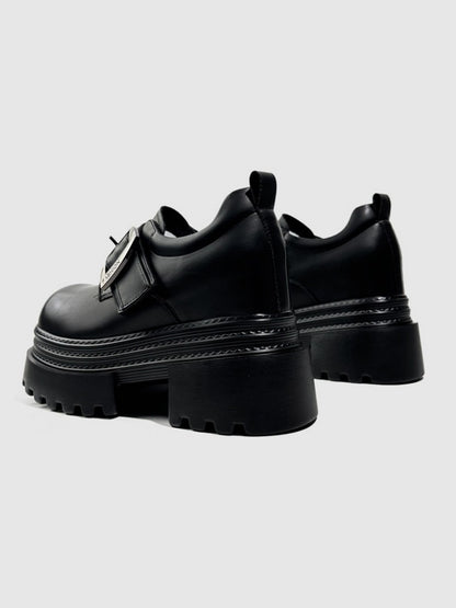 Vintage British Style Leather Metallic Buckle Platform Shoes【s0000016766】