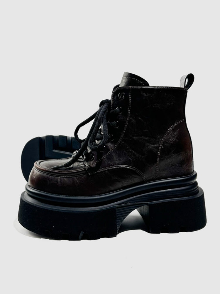 British Style Vintage Chunky Platform Lace-Up Ankle Boots【s0000016768】