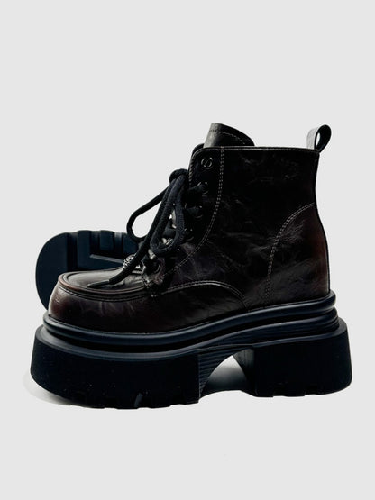 British Style Vintage Chunky Platform Lace-Up Ankle Boots【s0000016768】