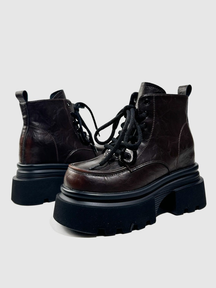 British Style Vintage Chunky Platform Lace-Up Ankle Boots【s0000016768】