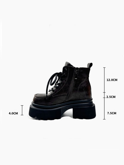 British Style Vintage Chunky Platform Lace-Up Ankle Boots【s0000016768】