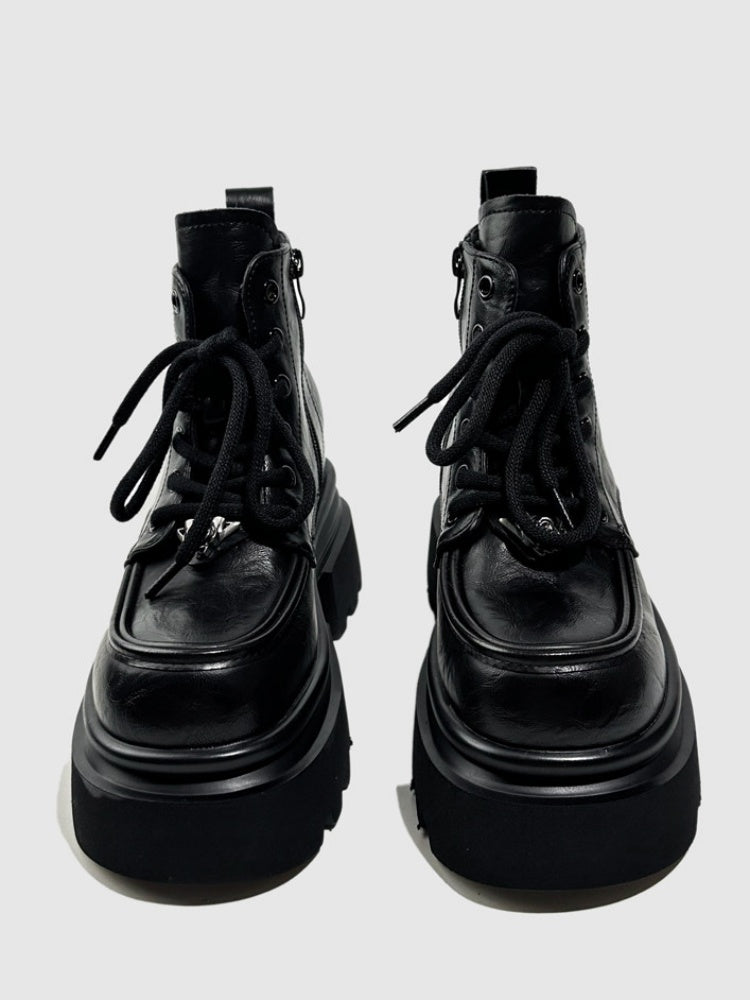 British Style Vintage Chunky Platform Lace-Up Ankle Boots【s0000016768】